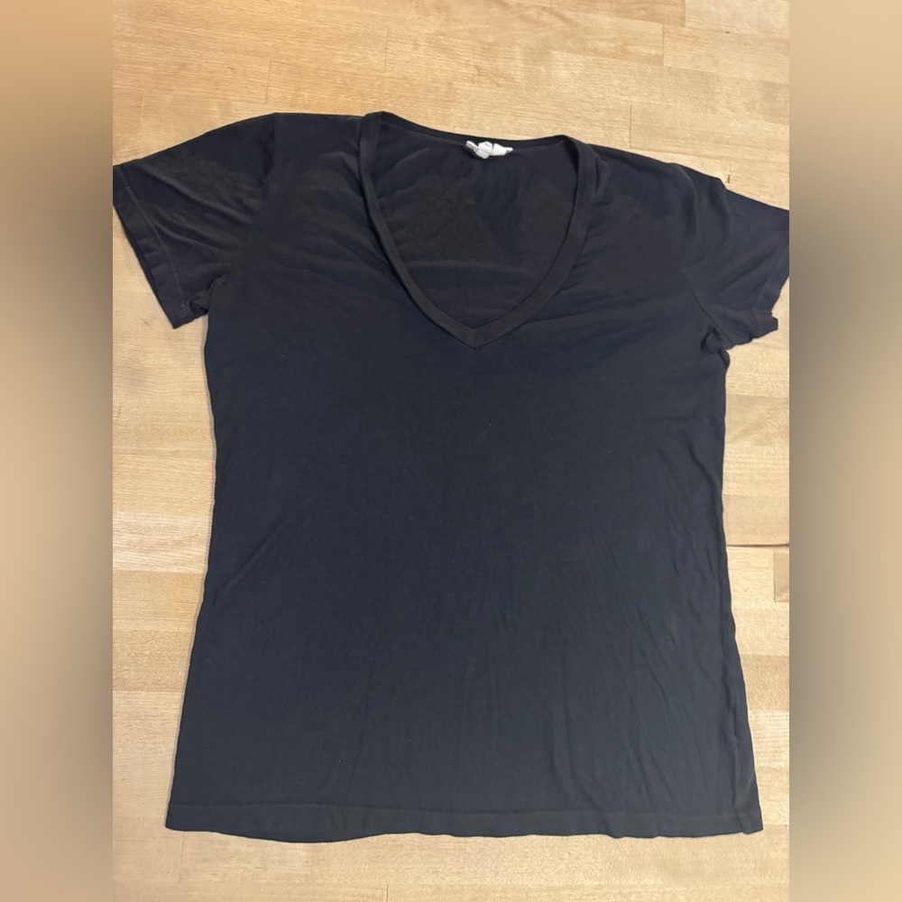 Helmut Lang Black Pima cotton/modal V-Neck Tee